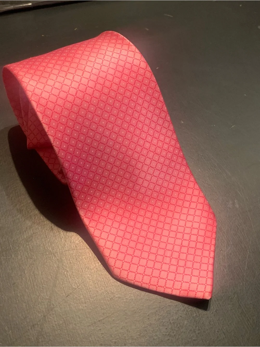 Italo Ferretti Mens Tie Necktie Silk Italy Pink Geometric Diamond Hand Made